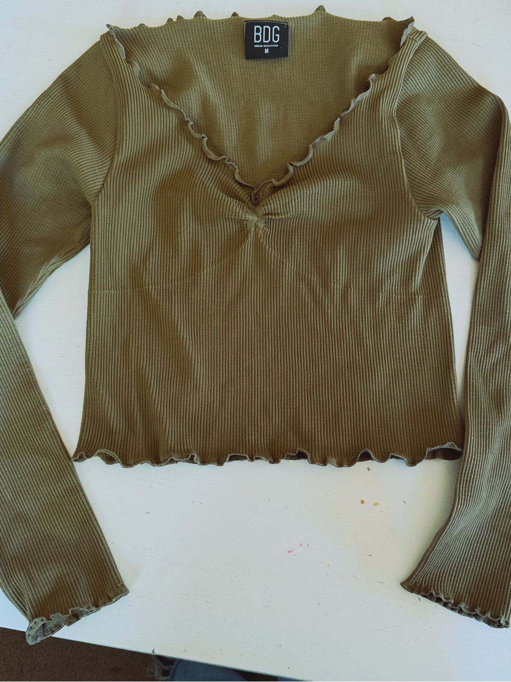 BDG Olive Ribbed V-Neck Crop Top